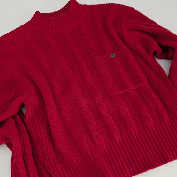 LIZ SPORT Women's Mock Turtleneck Heavyweight Cable Knit Sweater  Size M  Red - Picture 4 of 5